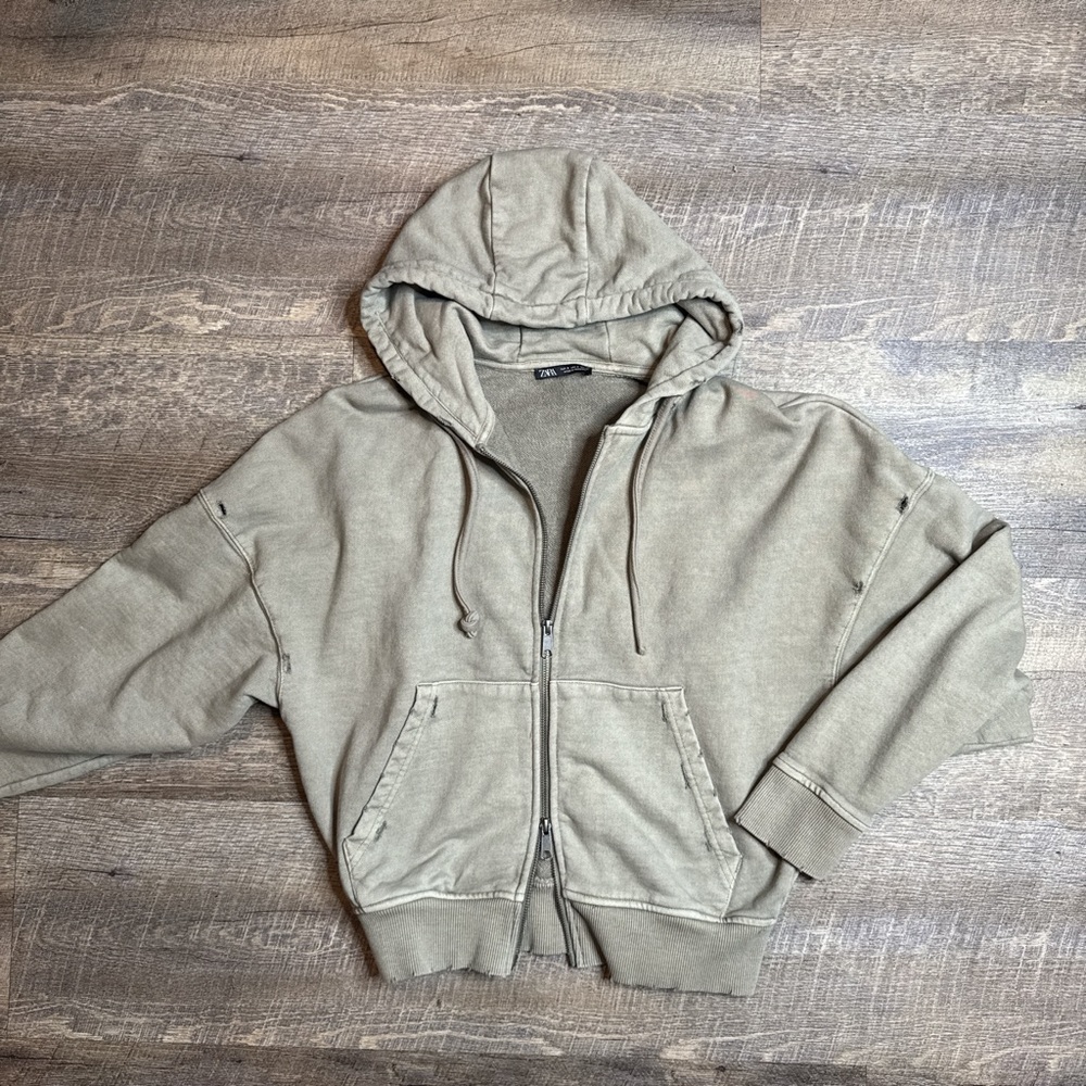 Zara Gray Casual Zip Up Hoodie